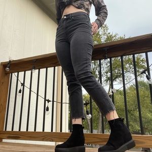 Black cutoff straight leg jeans
